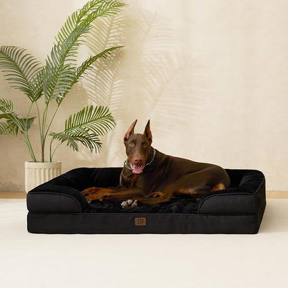 EHEYCIGA Orthopedic XL Dog Beds, Waterproof Memory Foam Dog Bed for Extra Large Dogs, Non-Slip Bottom and Egg-Crate Foam Big Pet Couch Bed with Washable Removable Cover, Black