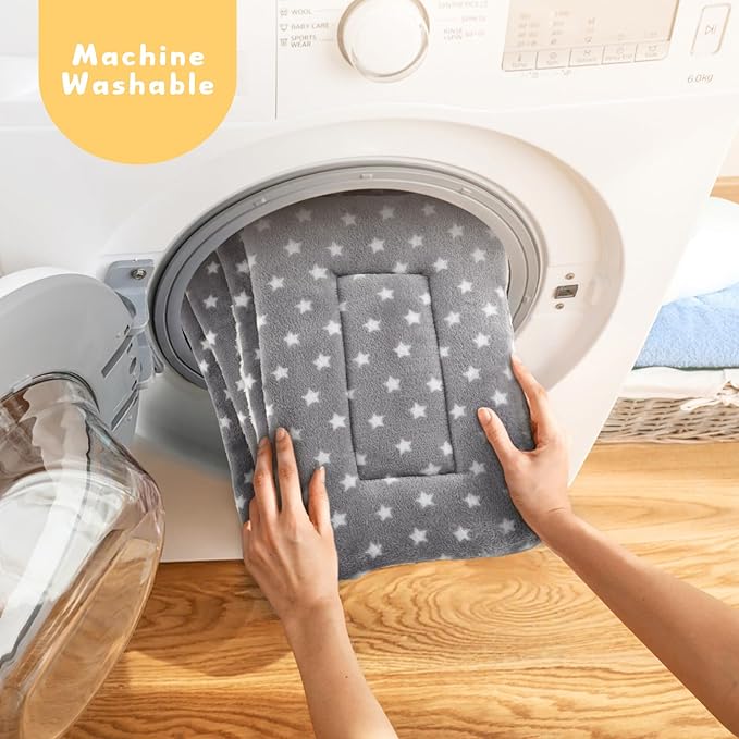 4-Pack Rabbit Bed, Washable Bunny Mat, Fleece Guinea Pig Bedding, Soft Flannel Small Animal Cage Liner, Blanket for Hamster Ferret - 19"x13"