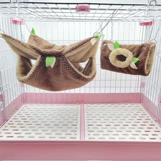 Ferret Rat Hammock Tunnel Toys Cage Accessories, Guinea Pig Hideout, Warm Bed for Rat Ferret Guinea Pig Sleep Hide and Play (2.Hammock&Hole Tunnel)