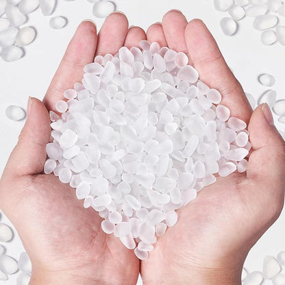 QEQEKAKA Sea Glass Stones for Crafts About 1LB (405g/14.28oz) White Glass Pebbles Gemstones Bulk for Aquarium Rocks Fish Tank Gravel Filler for Vases Centerpieces