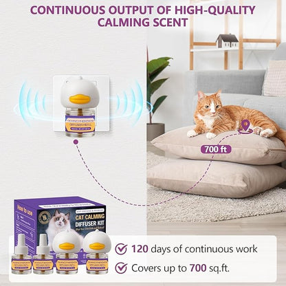 Cat Calming Diffuser Kit 6-in-1, Cat Pheromone Diffuser for Stress and Anxiety Relief, Includes 2 Plug-Ins + 4 Refills (48ml Each), 120-Day Supply, Drug-Free Comfort for Cats and Kittens - Purple