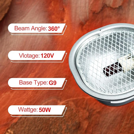 G9 Reptile Infrared Heat Lamp, Terrarium Heating Lamp Fixture with 50W UVA Low Profile Night Red Bulb | Safety Mesh, Tank Hood Basking Spot Light for Bearded Dragons Turtles Lizards Geckos