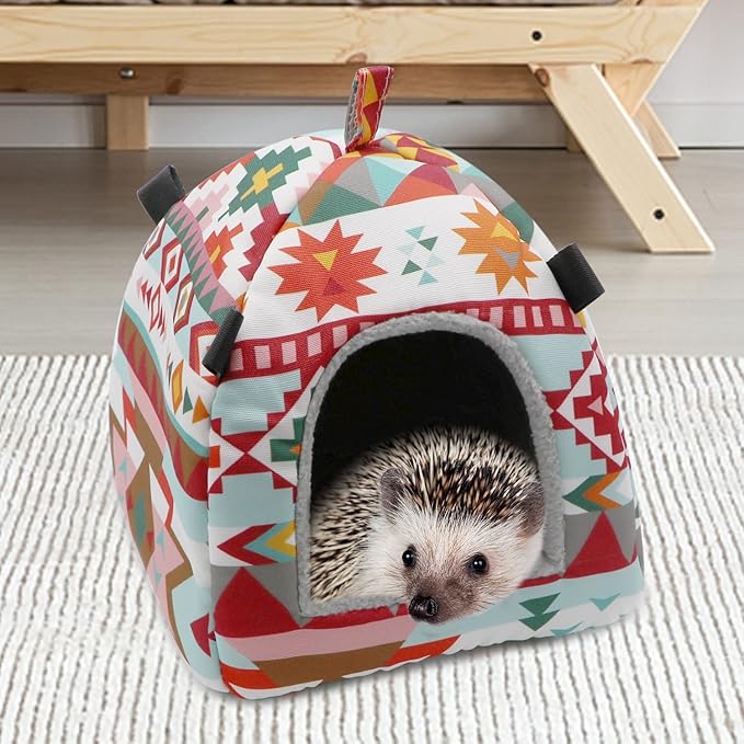 Hamster Tent Bed Winter Warm Hammock Sleeping Bed for Gerbil Rat Sugar Glider Squirrel Hedgehog Small Birds (M, Pink Ethnic)