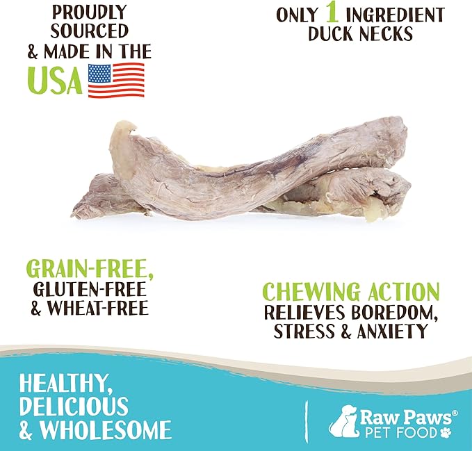 Raw Paws Freeze Dried Duck Necks for Dogs, 5-oz - Made in USA - All Natural Duck Dog Treats - Single Ingredient