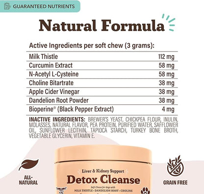 Natural Dog Company Liver & Kidney Supplement for Dogs – 90 Soft Chews with Milk Thistle, Cranberry, Dandelion Root, Turmeric & Astragalus – Supports Liver Function, Kidney Health & Overall Wellness