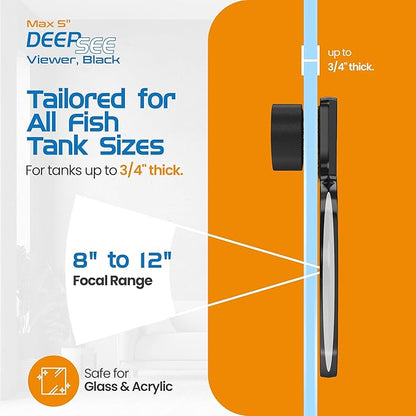 FL!PPER Flipper DeepSee Viewer MAX 5" Black - Coral and Fish Magnifier for Reef Tank and Freshwater Aquarium Photography and Videography - Magnetic Magnifying Glass