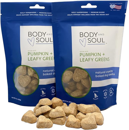Body and Soul PB+A Berry Blend & P+LG Natural Crunchy Baked Dog Treats 10oz Multi (2 Pack Pumpkin + Leafy Greens)