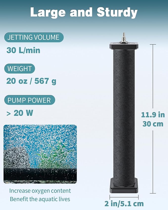 Pawfly Aquarium Air Stone 12 Inch Fish Tank Air Stone Bubbler Cylindrical Bubble Release Tool Oxygen Diffuser for Large Fish Tank Air Pump Outdoor Garden Pond and DWC System, 2 Pack
