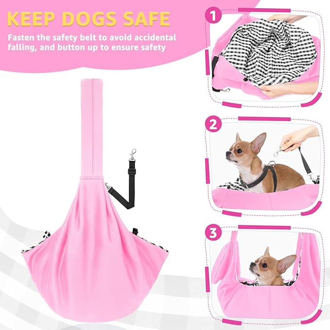 Lukovee Pet Sling, Hand Free Dog Sling Carrier Adjustable Padded Strap Tote Bag, Shoulder Bag with Safety Belt & Front Pocket for Small Dog Cat Puppy (Pink-WY,M)