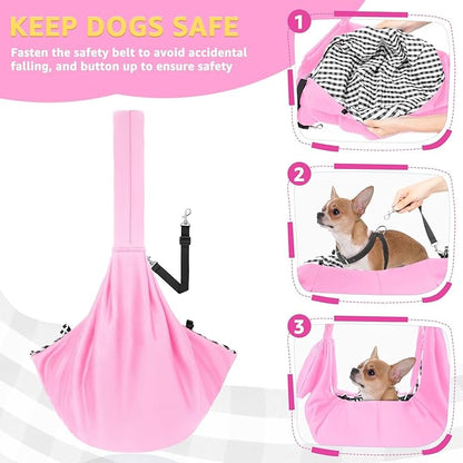 Lukovee Pet Sling, Hand Free Dog Sling Carrier Adjustable Padded Strap Tote Bag, Shoulder Bag with Safety Belt & Front Pocket for Small Dog Cat Puppy (Pink-WY,M)