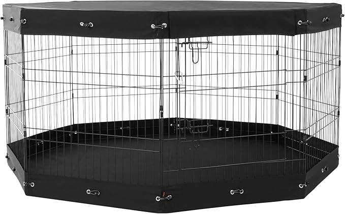 VEVOR Dog Playpen, 8 Pcs 30" H x 24" W Panels Foldable Metal Pet Exercise Pen, Dog Fence Indoor and Outdoor Pen with Door, Bottom Pad and Top Cover, Pet Playpen for Dogs, Cats, Other Small Animals