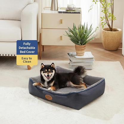 Orthopedic Dog Beds for Medium Dogs, Durable Egg Crate Foam Sofa Dog Bed wit Washable Removable Cover,Waterproof Lining,Pet Bed for Large Dogs (Navy Blue-Velvet, 26.4" L x 21.7" W x 6.2" Th)