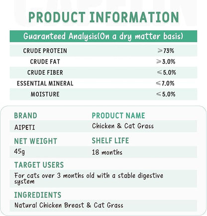 Freeze Dried Cat Grass Treats, Tasty Chicken Flavor, Cat Chew Treats for Dental Cleaning and Hairball Control, Fresh Breath & Healthy Digestion, High Protein & Grain Free Snacks
