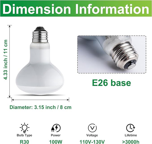 Reptile Heat Light Bulb, 100 Watt UVA Basking Spot Lamp Bulbs, Daylight Heating Spotlight for Turtle, Bearded Dragon, Tank, Lizard, Snake, Leopard Gecko, Chameleon, Ball Python - 4 Pack