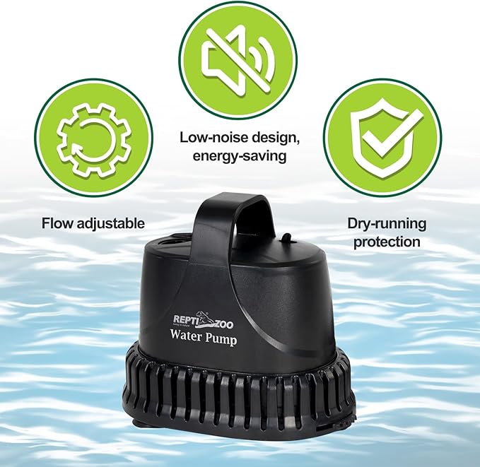 REPTIZOO Low Water Level Drain Pump, 243GPH 26W Submersible Drain with Bottom Suction, Flow Adjustable Bottom-draw Water Pump for Turtle/Fish/Paludarium Tanks