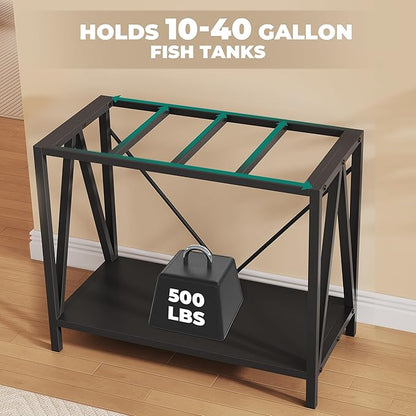 YTAHOME W Shape 40 Gallon Fish Tank Stand, 500lbs Capacity for Metal Aquarium Stand, 36.2" Lx18.3 Wx 29.3" H, Double-Layer Storage Design, Reptile Breeder Turtle Terrarium Stand for Home Office