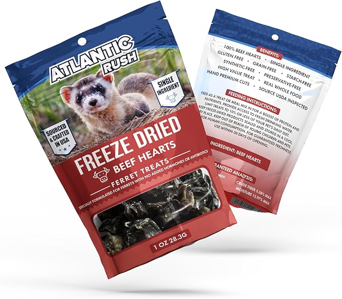 Freeze Dried Small Pet Treats - Resealable Bag of Treats for Ferrets - Ferret Snacks - Single Ingredient Ferret Food With No Preservatives Or Fillers- Small Animals Treats (1oz, Beef Heart)