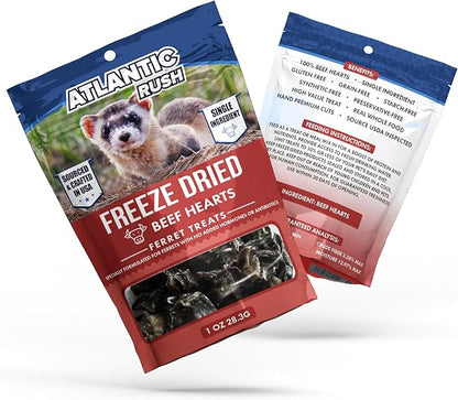 Freeze Dried Small Pet Treats - Resealable Bag of Treats for Ferrets - Ferret Snacks - Single Ingredient Ferret Food With No Preservatives Or Fillers- Small Animals Treats (1oz, Beef Heart)