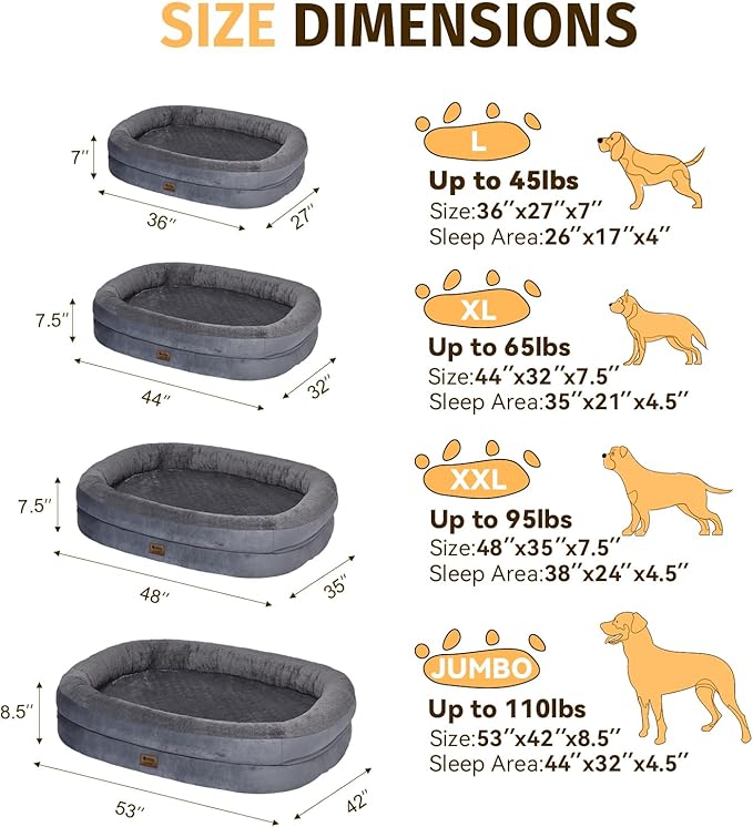 Orthopedic Waterproof Large Dog Bed: Memory Foam Washable Dog Bed with Bolsters - Removable Orthopedic Cover for Medium L XL Large Sized Pet - Non-Slip