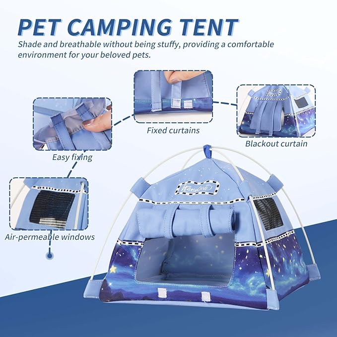 Hamster Mini Camping Tent Hideout, Syrian Hamster Tent House Rat Bed Without Installing, Lightweight & Easy to Clean, Suitable for Mouse, Fancy Rat, Chipmunk and Mini Guinea Pig (Blue)