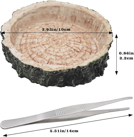 3 Pack Resin Reptile Dish for Food and Water with Tweezer, Hermit Crab Accessories, Hermit Crab Supplies, Hermit Crab Water Bowl, Habitat Accessories for Hermit Crab, Bearded Dragon, Gecko, Tortoise