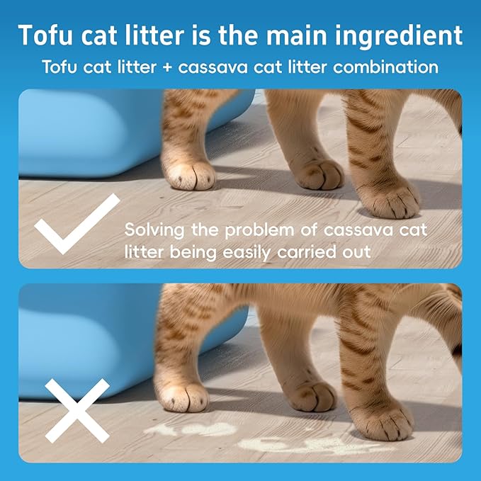 4Bags 5-in-1 Tofu Cat Litter, Mixed Cassava, Bentonite, Baking Soda, SAP, Natural Plant, Fast Clumping, Strong Water Adsorption & Deodorization, No Tracking, Dust-Free, Flushable, (7.9lbs x 4)