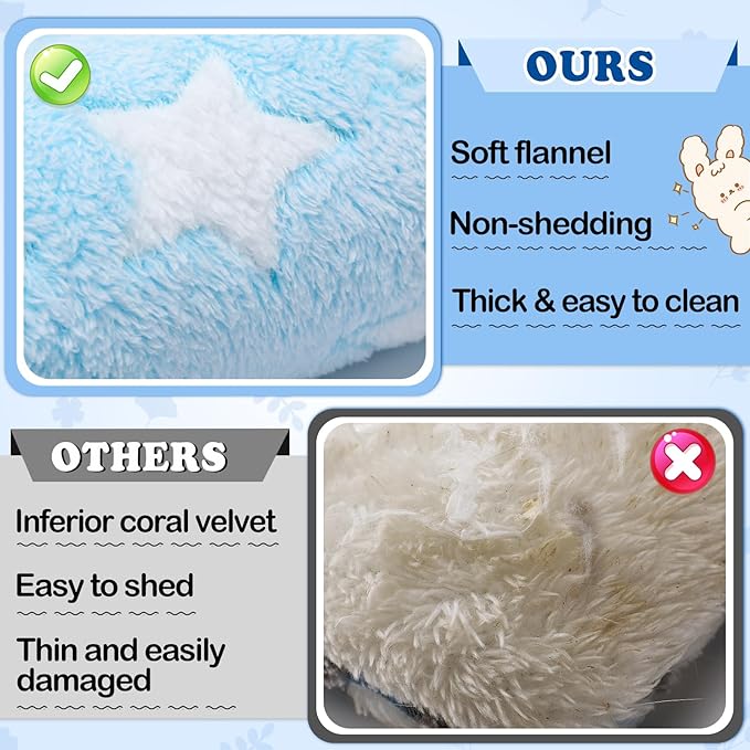 MEWTOGO 15.7 x 14In Rabbit Bed - Thickened Soft Bunny Concave Bed, Cuddle Cushion Plush Mat with Cotton Lounger Pillows for Cage Sleeping Indoor Bunny Gifts, Light Blue-Star