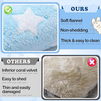 MEWTOGO 15.7 x 14In Rabbit Bed - Thickened Soft Bunny Concave Bed, Cuddle Cushion Plush Mat with Cotton Lounger Pillows for Cage Sleeping Indoor Bunny Gifts, Light Blue-Star