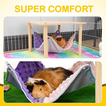 Enlarged Guinea Pig Hammock with Wooden Stand,Small Animal Hanging Bed Large Platform for Guinea Pigs Bunny Ferret Hamster Hiding Sleeping 13L x 13W x 11H in