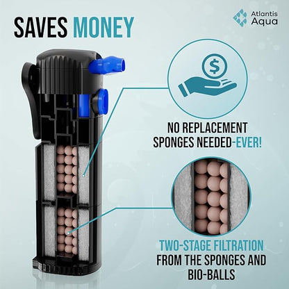 20 Gallon Fish Tank Filter up to 55 Gallons | Quiet Fish Tank Filter | Crystal Clear Water | Turtle Tank Filter | Submersible Aquarium Filter, Filter for Fish Tank, 50 Gallon Fish Tank Filter