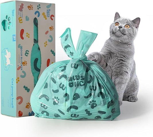 Cat Litter Disposal Bags and Dog Poop Bags with Handle, 180 Counts, Lavender Scented,Corn Starch Blend Extra Thick and Guaranteed Leak Proof Poop bags for Kitty and Doggy