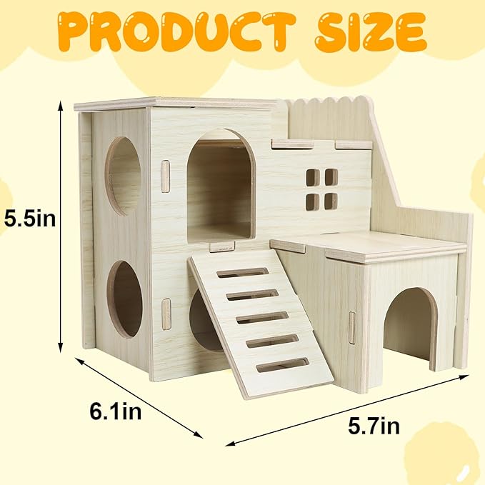 Hamster Hideout Tiny Maze Wood House with Slide Hamster House and Habitat Wooden Hide Hut for Dwarf Gerbils Mouse Mice and Other Small Animals (Pygmy Rats Only)