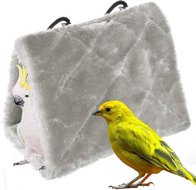 Winter Warm Bird Nest House Shed Hut Hanging Hammock Finch Cage Plush Fluffy Birds Hut Hideaway for Hamster Parrot Macaw Budgies Eclectus Parakeet Cockatiels Cockatoo Lovebird (S, Grey)