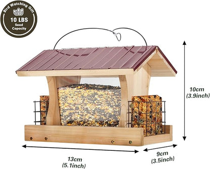 XL Large Hopper Bird Feeders for Outside - DIY Birdfeeder Kits for Adults to Build - Ranch Feeder W/Suet Cages - Heavy Duty 3/4" Red Cedar - Longtime Durability - 5 Lbs Compacity, 13" Size