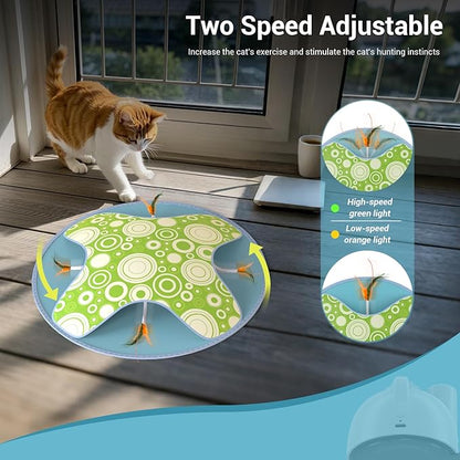 Interactive Cat Toy, 2-in-1 Automatic Cat Toys with Hide/Seek Mode, Moving Concealed Feathers, Two Speed Adjustable & Smart Touch Wake Up - Kitten Play for Indoor Cats (Green)