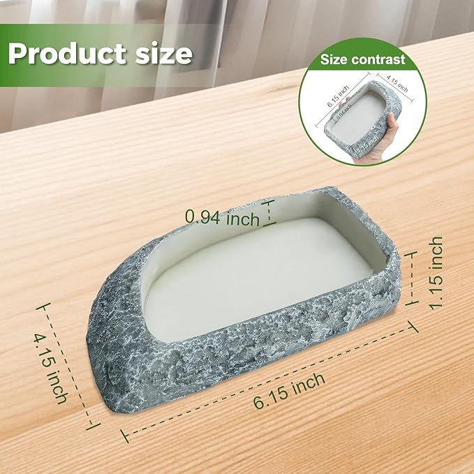 Reptile Feeding Dish, Water Dish and Food Bowl, Resin Rock Reptile Feeding Terrarium Corner Bowls for Bearded Dragon Lizard Frog Gecko Tortoise Hermit Crab Snail