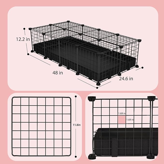 Small Animal Playpen with Waterproof Mat,Guinea Pig Cages,48"*24.6"*12.2"C&C Cage for Hamster,Rabbit,Hedgehog,Chinchilla,Ferret,Indoor Outdoor Portable Metal Wire Yard Fence,Metal Pet Panels-20pcs