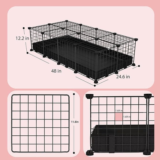 Small Animal Playpen with Waterproof Mat,Guinea Pig Cages,48"*24.6"*12.2"C&C Cage for Hamster,Rabbit,Hedgehog,Chinchilla,Ferret,Indoor Outdoor Portable Metal Wire Yard Fence,Metal Pet Panels-20pcs