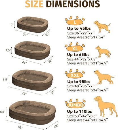 Orthopedic Waterproof Large Dog Bed: Memory Foam Washable Dog Bed with Bolsters - XXL Orthopedic Removable Cover for Medium Large Sized Pet - Non-Slip Bottom - Coffee