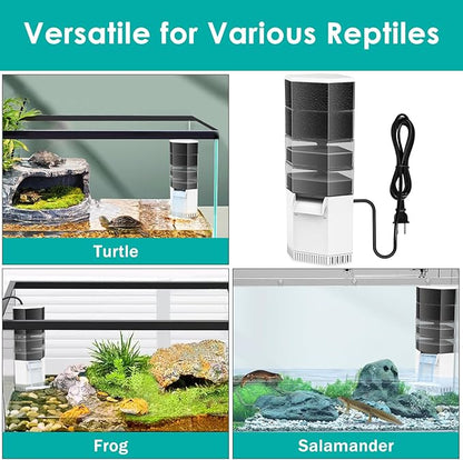 Turtle Aquarium Filter 4-Stage Turtle Filter for Low Water Level Tanks, 265GPH Super Quiet Waterfall Turtle Tank Filter Reptile Filter, Low Water Filters for Turtle Tanks 30-60 Gallon Water
