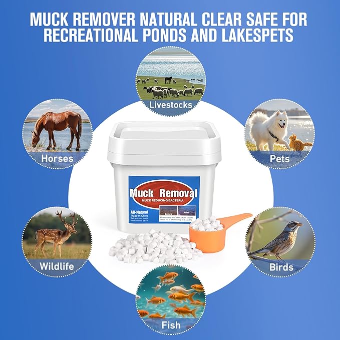 Muck Removal-3.9LB Natural Pond Clear Water Treatment, Muck and Sludge Remover for Ponds & Lakes, Oxygenates, Eliminates Odors, Safe for Fish, Pets, Plants, Treats Up to 19,000 Sq Ft