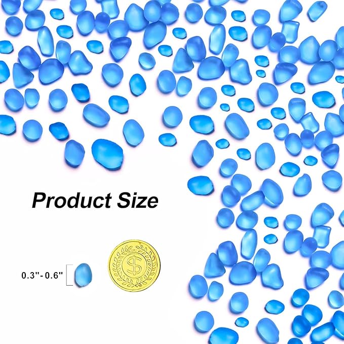 QEQEKAKA Sea Glass Stones for Crafts About 1LB (405g/14.28oz) Blue Glass Pebbles Gemstones Bulk for Beaching Wedding DIY Decoration Aquarium Turtle Tank Vase Filler (Lake Blue)