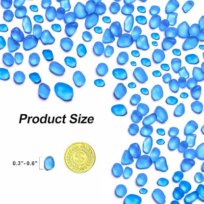 QEQEKAKA Sea Glass Stones for Crafts About 1LB (405g/14.28oz) Blue Glass Pebbles Gemstones Bulk for Beaching Wedding DIY Decoration Aquarium Turtle Tank Vase Filler (Lake Blue)