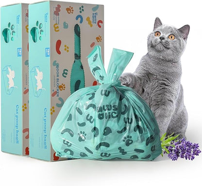 Cat Litter Disposal Bags and Dog Poop Bags with Handle, 360 Counts, Lavender Scented,Corn Starch Blend Extra Thick and Guaranteed Leak Proof Poop bags for Kitty and Doggy