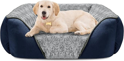 INVENHO Large Dog Bed Rectangle Washable Orthopedic Soft Calming Sleeping Durable Pet Cuddler with Anti-Slip Bottom