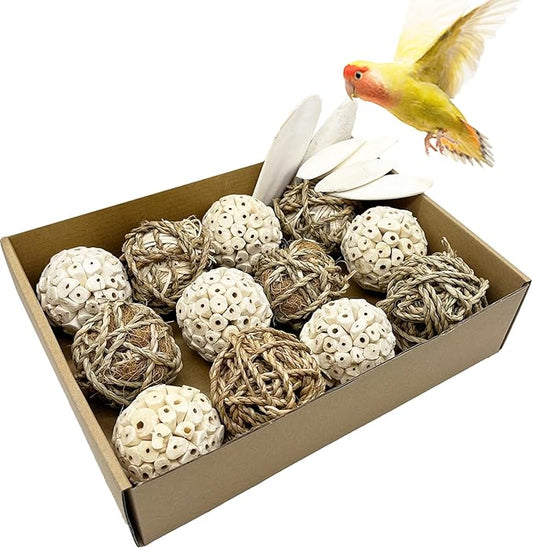 Bird Toys Sola Balls Parakeet Toys Natural Soft Chew Grass Balls with Cuttlebone for Parrots Conures Rabbits Hamster Guinea Pig Chinchilla(Style 2, 18 PCS)