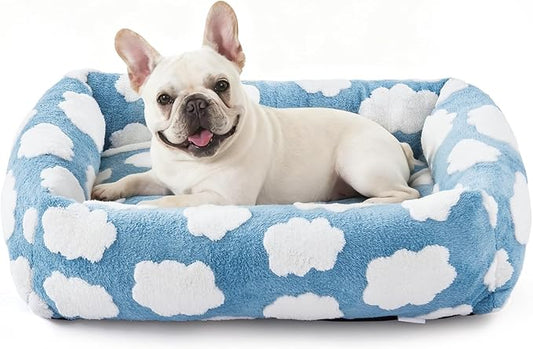JOEJOY Small Dog Bed for Small Dogs, Rectangle Washable Orthopedic Dog Bed with Removable Zipper Cover, Cute Soft Calming Puppy Pet Bed with Jacquard Shaggy Plush & Non Skid Bottom