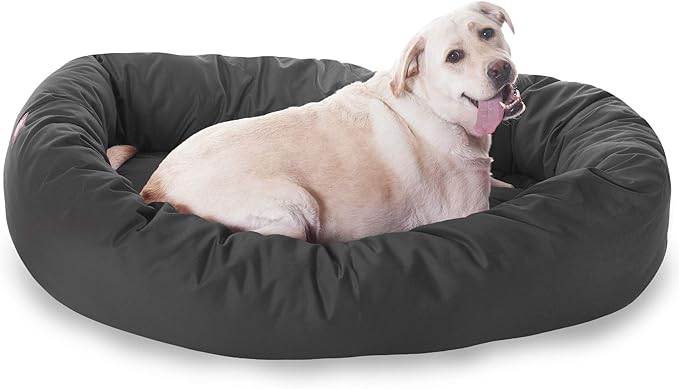 Majestic Pet 52-Inch Bagel Calming Dog Bed - Washable, Cozy Soft Round With Spine Support - Fluffy Donut Shape 52x35x11 Inches - X-Large Pet Bed for Dogs to Rest Their Head - Gray