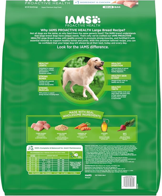 IAMS Proactive Health Large Breed Adult Dry Dog Food with Real Chicken, 30 lb. Bag