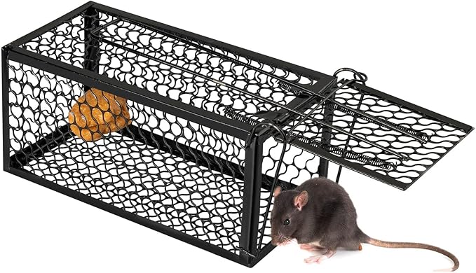 Qualirey 1 Pcs Humane Rat Trap Chipmunk Rodent Mouse Squirrel Trap Small Live Animal Mouse Voles Hamsters Live Cage Rat Cage for Mice Easy to Catch and Release (Black)